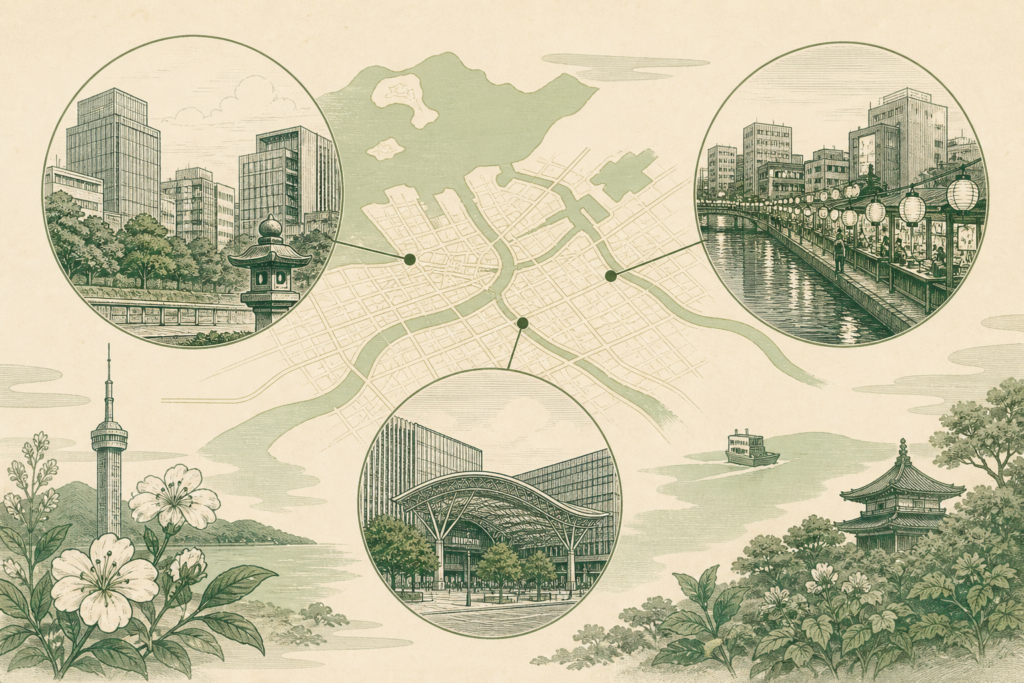 Illustration: Tenjin vs Hakata vs Nakasu: Where to Stay in Fukuoka (2026 Guide)