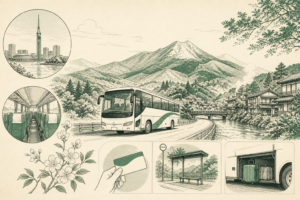 Illustration: How to Book the Fukuoka–Yufuin Highway Bus (2026): Fares, Stops, and SUNQ Pass Rules