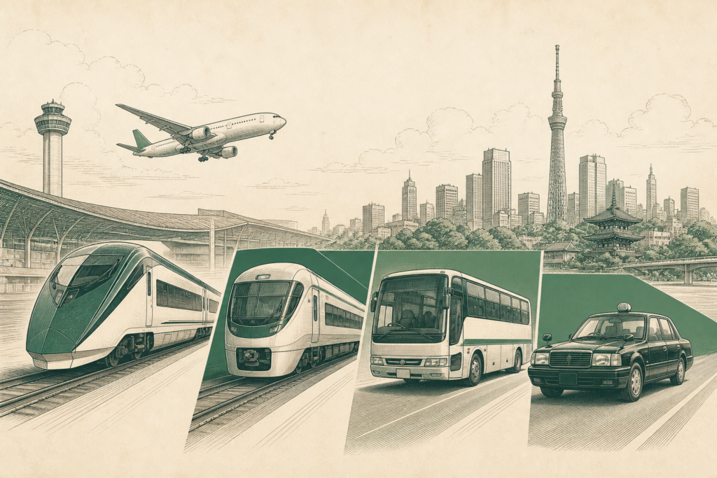 Illustration: Narita Airport to Tokyo: Skyliner vs N’EX vs Bus vs Taxi Compared (2026)