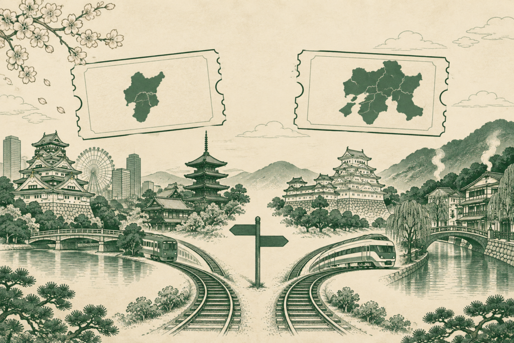 Illustration: Kansai Area Pass vs Kansai Wide Area Pass: Which One Pays Off for Osaka, Kyoto, Himeji and Kinosaki?